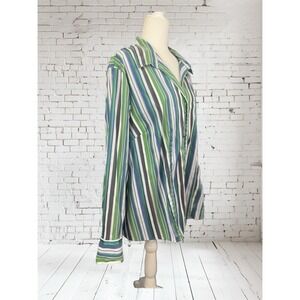 Cato Stripe Button Down Green Blue Silver Metallic Long Sleeve Plus Sz 22 / 24 W